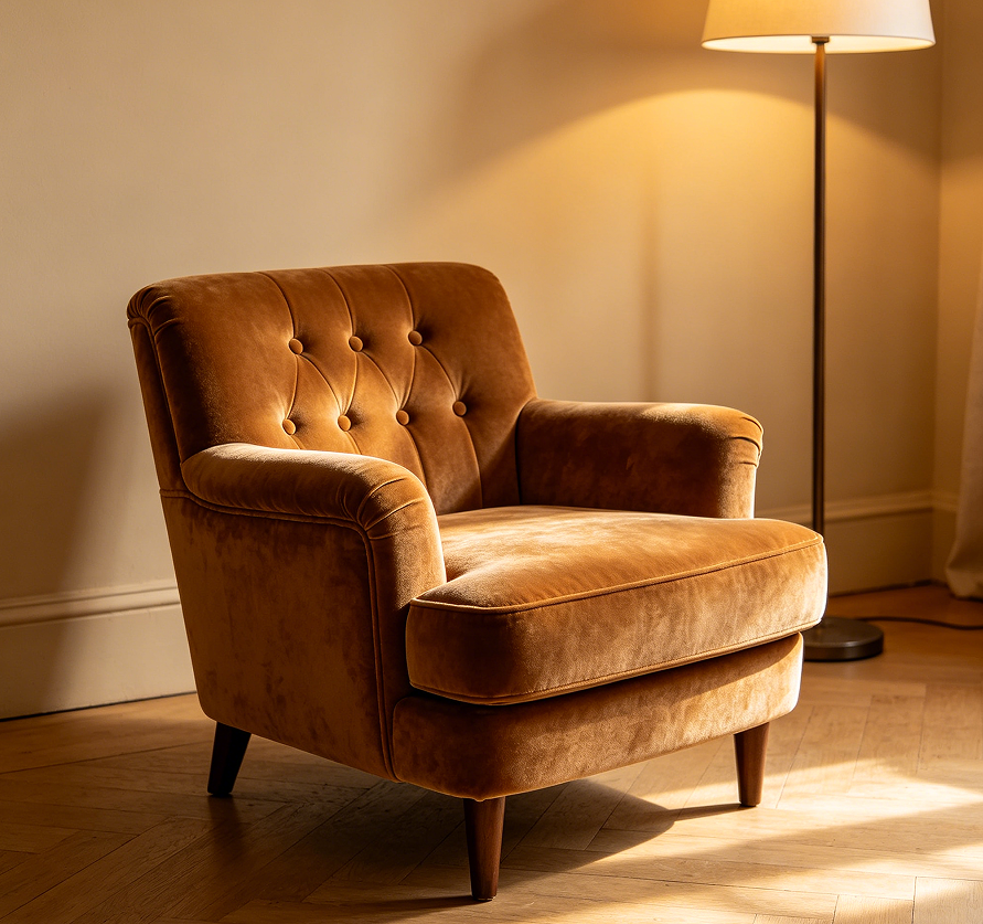 Velvet Upholstered Single Sofa with Button Tufting
