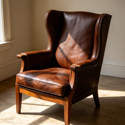 High-Back Wingback Armchair with Nailhead Trim